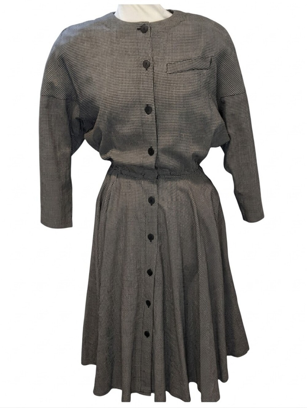 Vintage 90's Judi Fried Black & White Houndstooth Button-Front Dress Size 14
